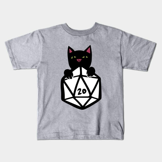 d20 Kitty Cat Kids T-Shirt by bubbsnugg